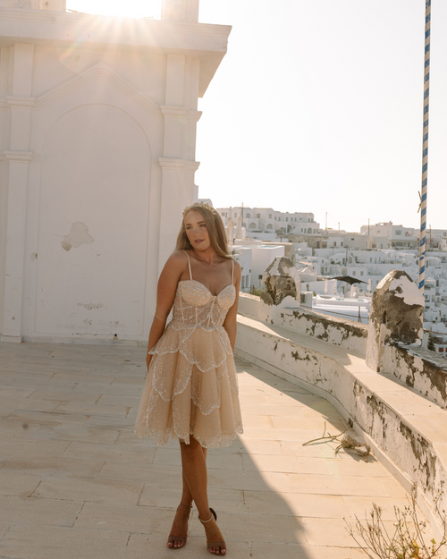 APHRODITE LIMITED EDITION - IVORY Shimmer Petal Bridal Mini Dress (IN STOCK)