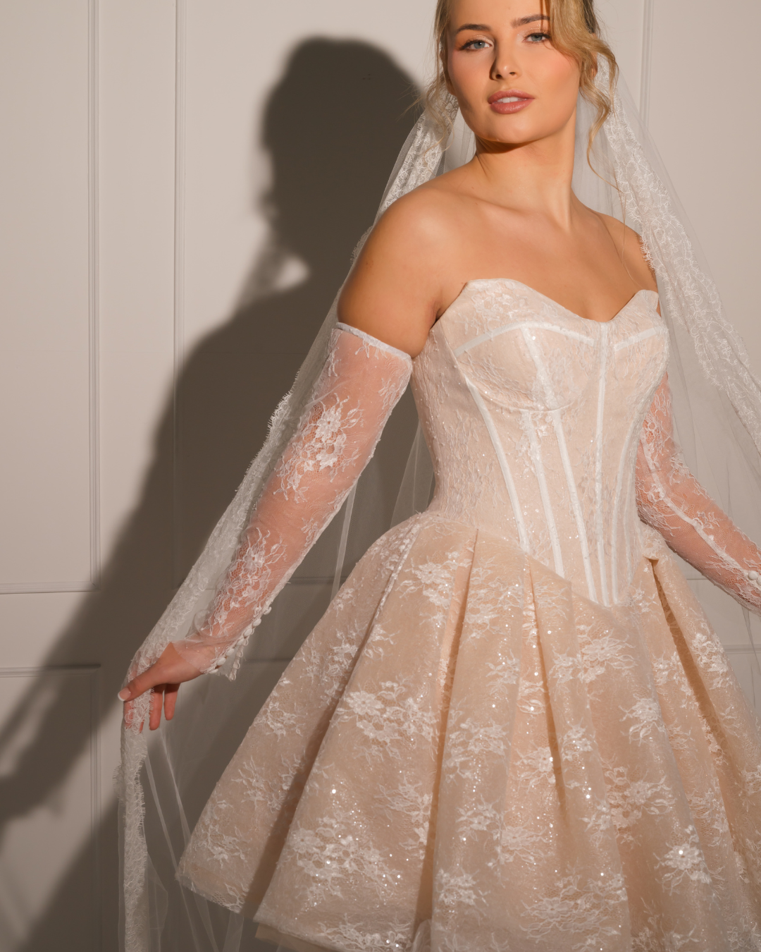 CLIO - Drop Waist Shimmer Lace Bridal Mini (Made to Order)