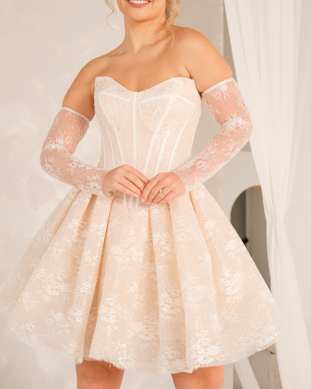 CLIO - Drop Waist Shimmer Lace Bridal Mini (Made to Order)