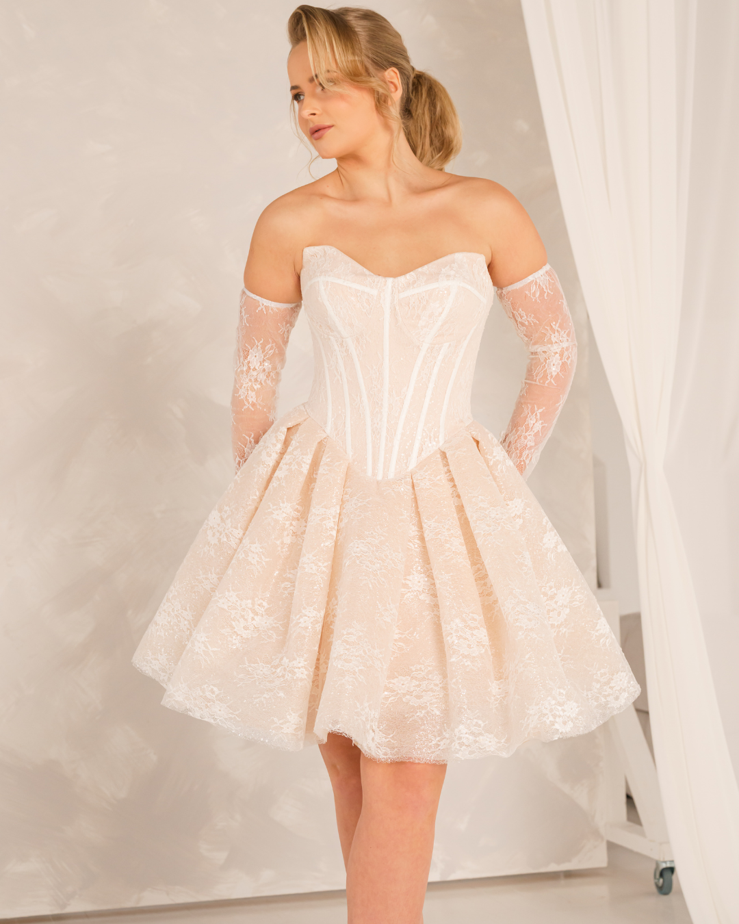 CLIO - Drop Waist Shimmer Lace Bridal Mini (Made to Order)