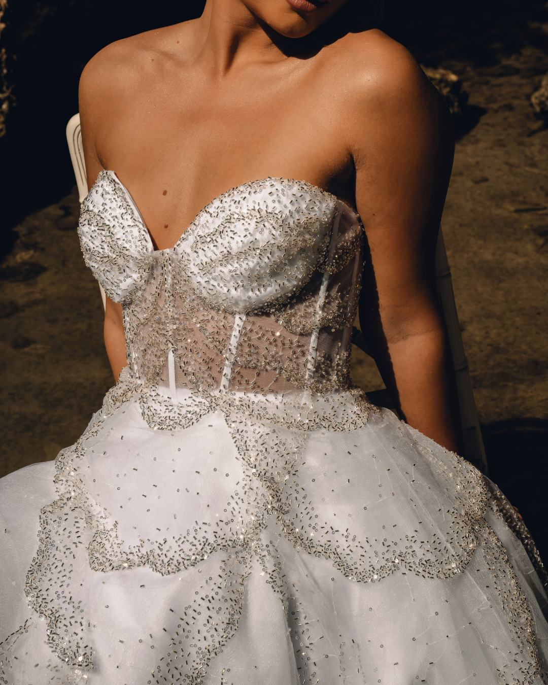 APHRODITE LIMITED EDITION - IVORY Shimmer Petal Bridal Mini Dress In Stock & Ready To Ship