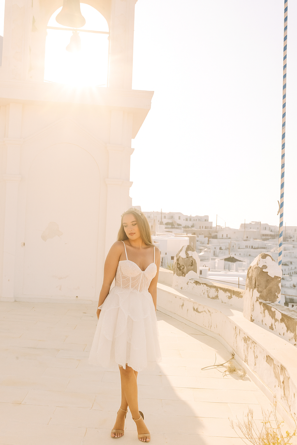 APHRODITE - IVORY Shimmer Petal Bridal Mini Dress (IN STOCK)