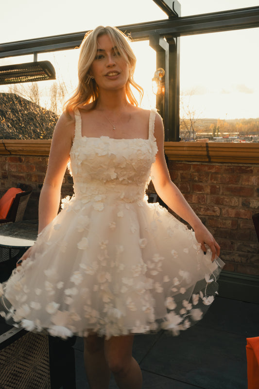Charlotte 3D Floral Lace Bridal Mini Dress - IN STOCK US8