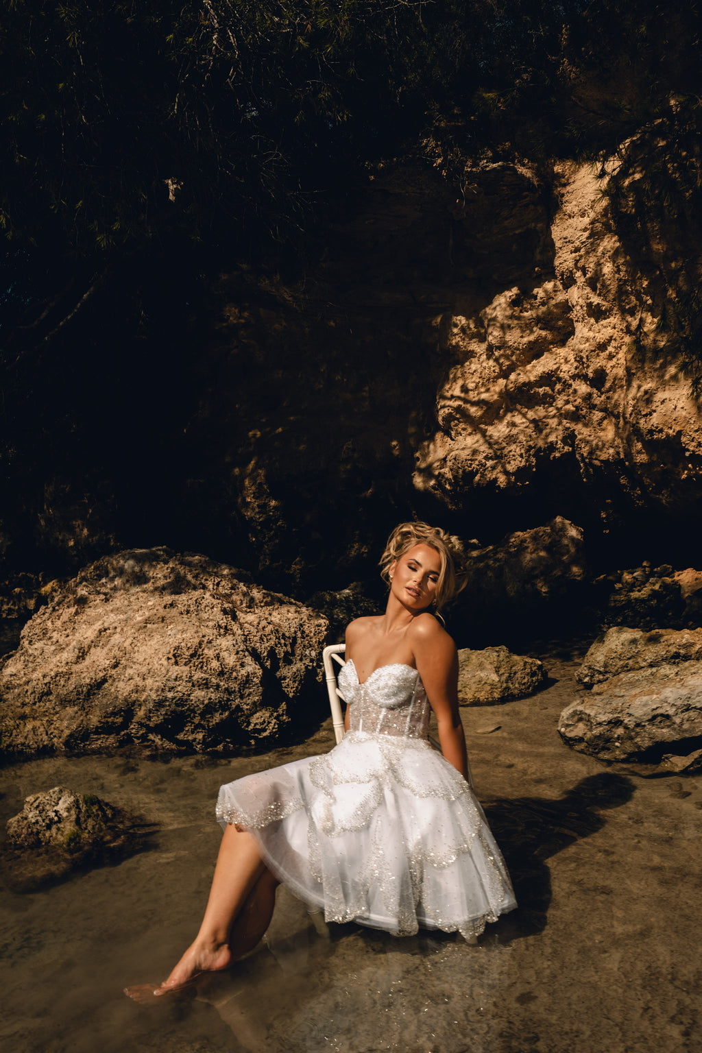 APHRODITE LIMITED EDITION - IVORY Shimmer Petal Bridal Mini Dress (IN STOCK)
